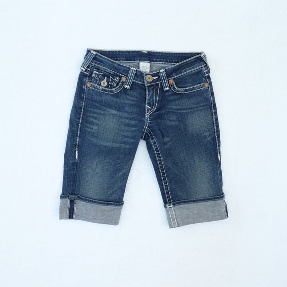 True Religion Pants - True Religion Josie Shorts Women's 28 Blue Dark Wash Denim Cuffed Flap Pockets